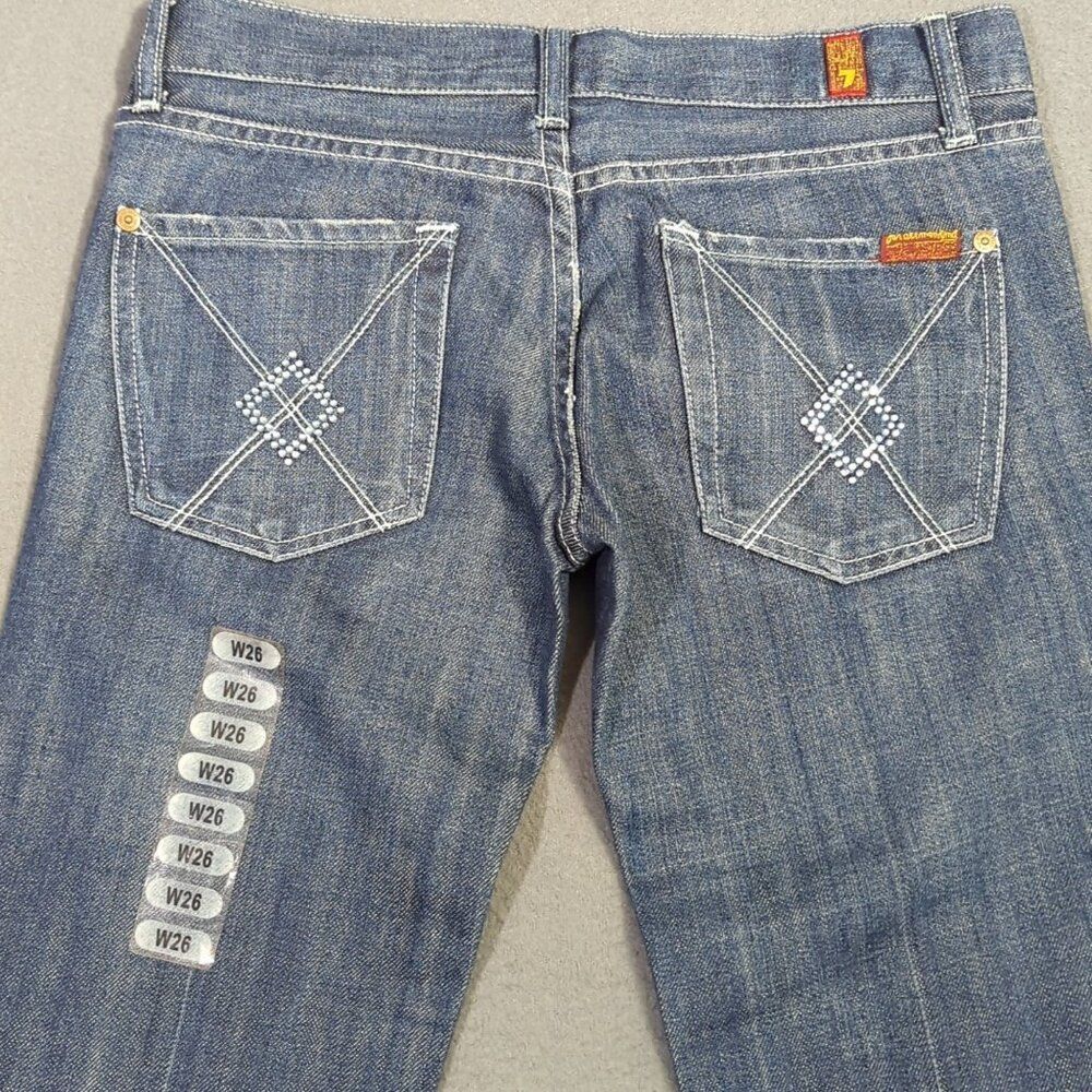 7 For All Mankind Jeans Women's 26x34 Blue Dojo Denim Flare Wide Leg Made In USA